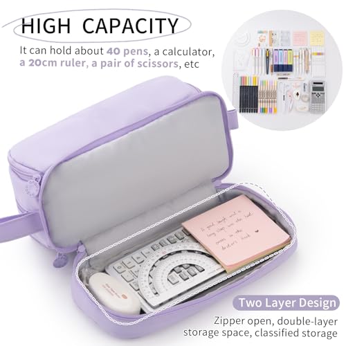 CICIMELON Large Capacity Pen Pencil Case with 4 Compartments, Multi-Slot Pencil Pouch Bag Aesthetic School Supplies Organizer for Teen Girls, Women, Adults (Purple) - Image 3