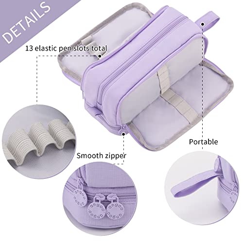 CICIMELON Large Capacity Pen Pencil Case with 4 Compartments, Multi-Slot Pencil Pouch Bag Aesthetic School Supplies Organizer for Teen Girls, Women, Adults (Purple) - Image 4