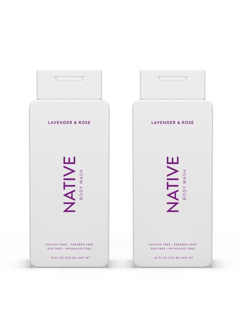 native Native Body Wash Contains Naturally Derived Ingredients | For Women & Men, Sulfate, Paraben, & Dye Free Leaving Skin Soft and Hydrated | Lavender & Rose 18 oz - 2 Pk 