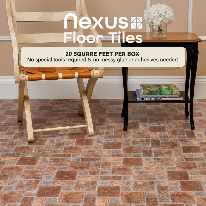 Achim Nexus Self Adhesive 12-Inch Vinyl Floor Tiles, 20 Tiles - 12" x 12", Brick Pavers Pattern - Peel & Stick, DIY Flooring for Kitchen, Dining Room, Bedrooms & Bathrooms by Achim Home Decor - Image 2