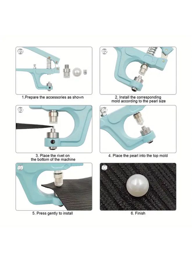 White Manual Hand Pressure Pearl Punching Machine With 850pcs Beads Rivet Claw Nail Fixing Tool - Image 4