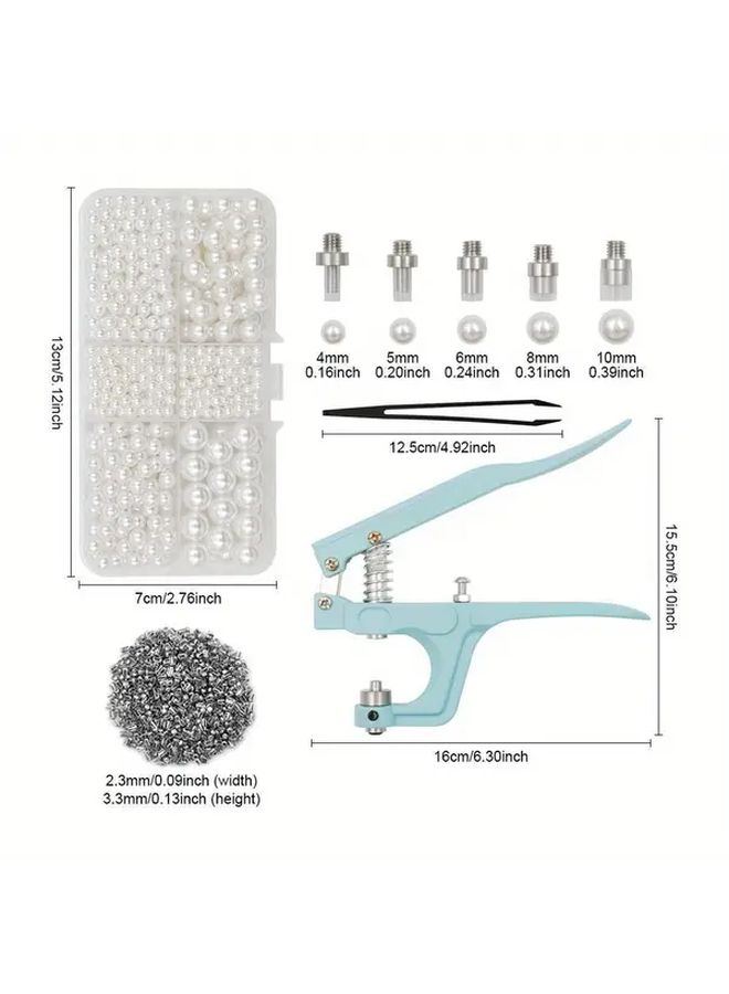 White Manual Hand Pressure Pearl Punching Machine With 850pcs Beads Rivet Claw Nail Fixing Tool - Image 2