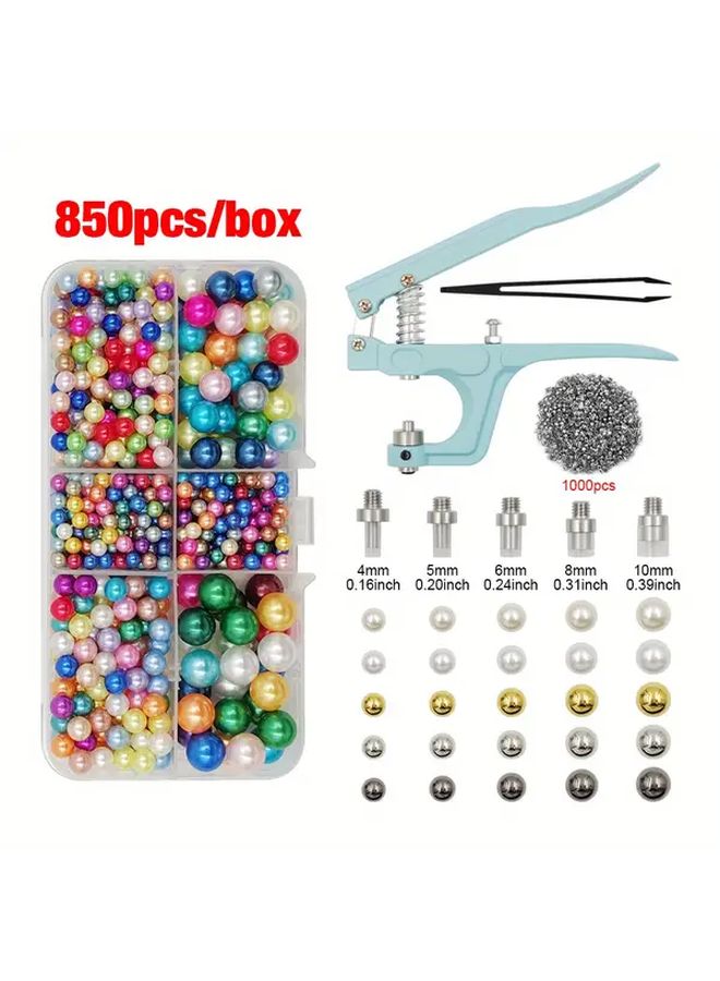 White Manual Hand Pressure Pearl Punching Machine With 850pcs Beads Rivet Claw Nail Fixing Tool - Image 1