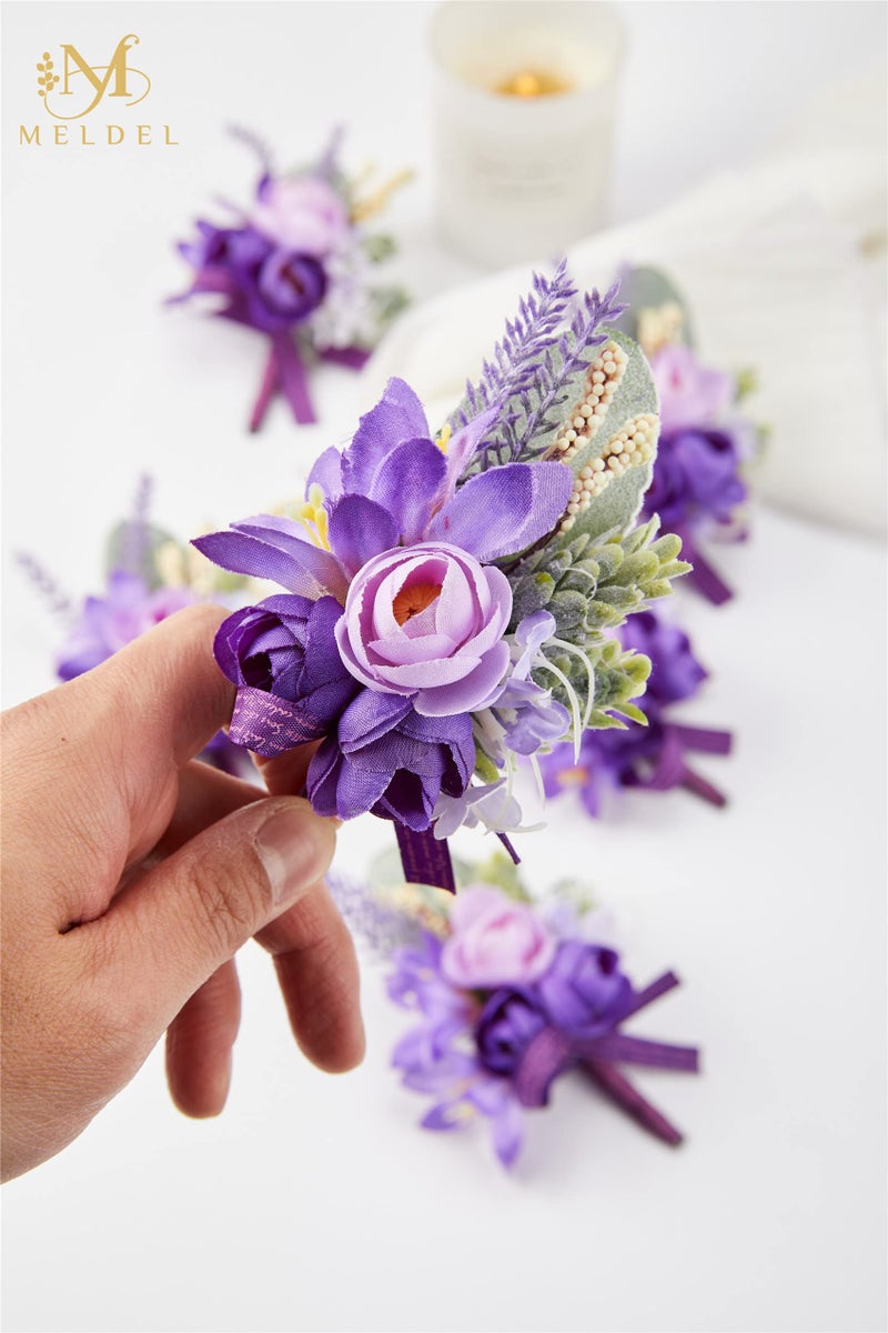 Meldel Purple Boutonniere for Men Wedding, Set of 6, Groom and Best Man Boutonniere for Wedding Ceremony Anniversary, Formal Dinner Party and Rustic Fall Wedding Marriage - Image 4