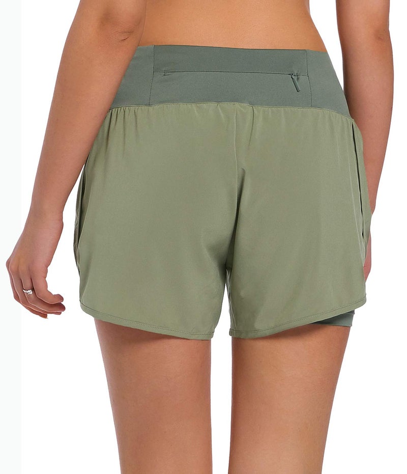 Ksmien Women's 2 in 1 Running Shorts - Lightweight Athletic Workout Gym Yoga Shorts Liner with Phone Pockets Green - Image 2