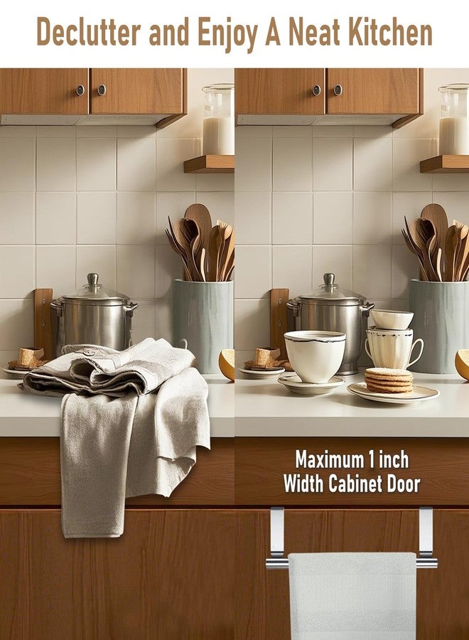 COMFECTO Over Cabinet Towel Bar with Hooks, 14 Inch Brushed Stainless Steel Over The Door Towels Rack for Home Bathroom Kitchen, Hang on Inside and Outside Cabinets or Doors, Holds Hand Dish Towels Washcloths - Image 3