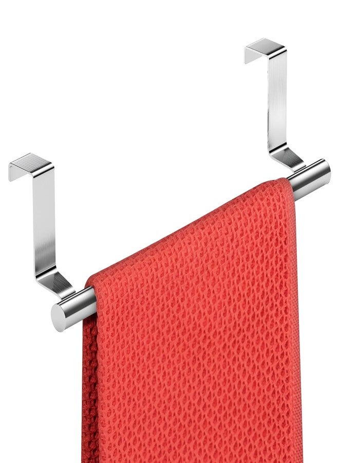 COMFECTO Over Cabinet Towel Bar with Hooks, 14 Inch Brushed Stainless Steel Over The Door Towels Rack for Home Bathroom Kitchen, Hang on Inside and Outside Cabinets or Doors, Holds Hand Dish Towels Washcloths - Image 1