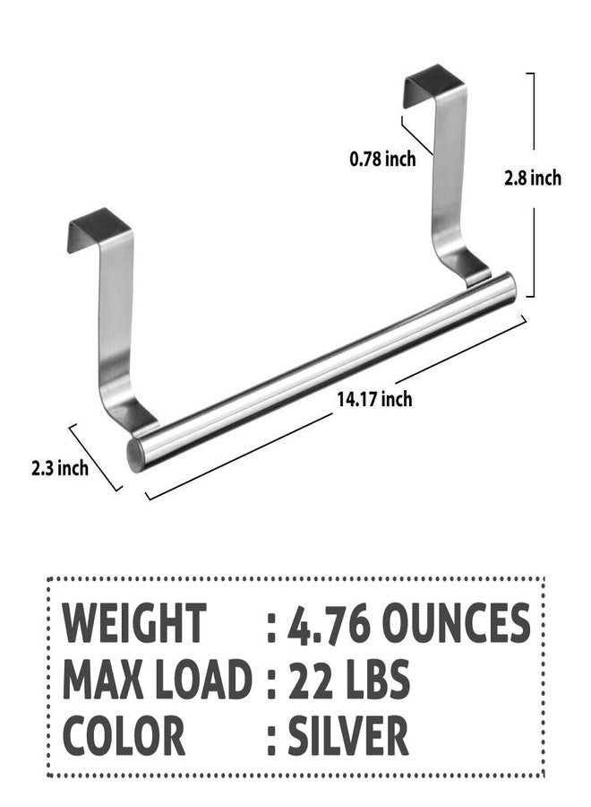 COMFECTO Over Cabinet Towel Bar with Hooks, 14 Inch Brushed Stainless Steel Over The Door Towels Rack for Home Bathroom Kitchen, Hang on Inside and Outside Cabinets or Doors, Holds Hand Dish Towels Washcloths - Image 2