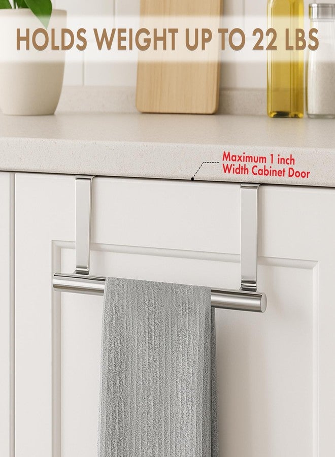 COMFECTO Over Cabinet Towel Bar with Hooks, 14 Inch Brushed Stainless Steel Over The Door Towels Rack for Home Bathroom Kitchen, Hang on Inside and Outside Cabinets or Doors, Holds Hand Dish Towels Washcloths - Image 4