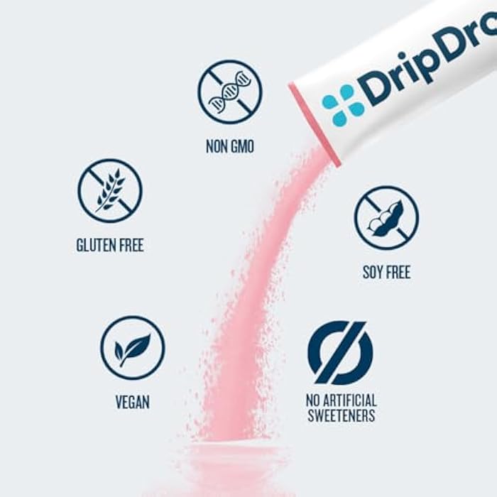 DripDrop Zero Sugar Plus - Sugar Free Hydration Packets - Single Serve Electrolytes Powder Drink Mix - Strawberry Kiwi, Peach, Cherry Limeade, Wild Berry - Non-GMO, Gluten Free, Vegan - 8 Sticks - Image 5