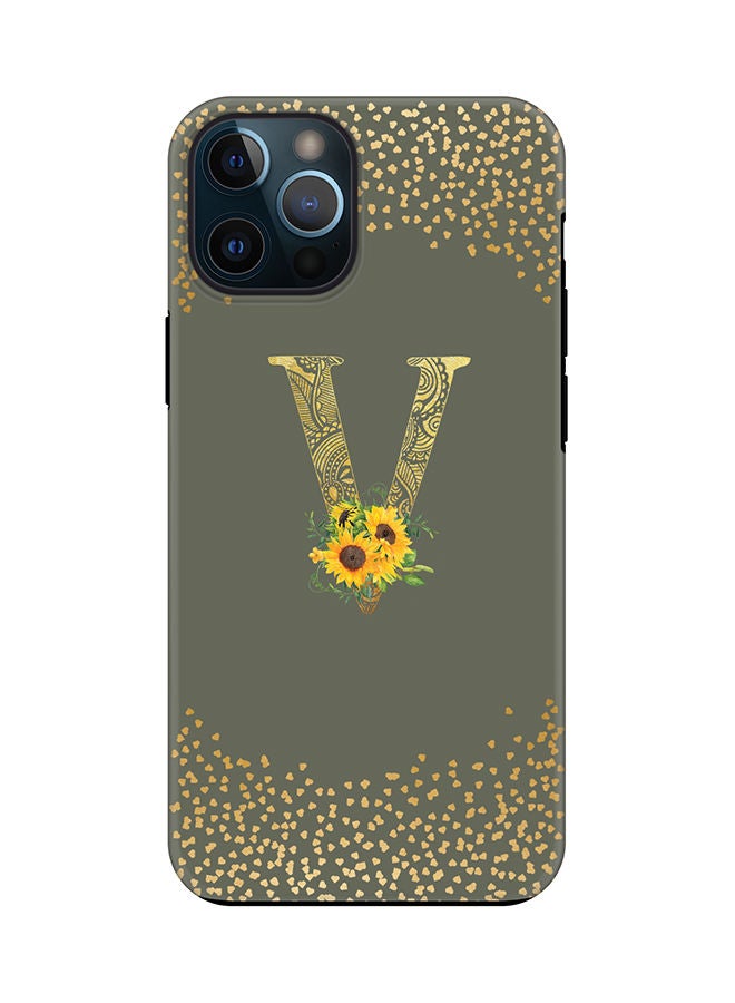 Stylizedd Monogram Tough Series for Apple iPhone 12 Pro Custom Initials Floral Mandala Pattern Tough Pro Dual Layer hybrid PC inner TPU protection Alphabet- V (Olive Green) - Image 1