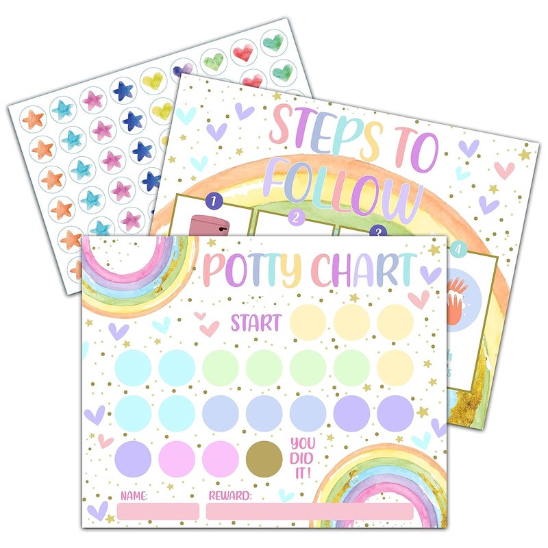 TIRYWT Rainbow Potty Training Sticker Chart 10 Potty Charts with 216 Round Stickers  1 Instruction Sheet Potty Reward Sticker Chart for Toddlers Girls  A16 - Image 1