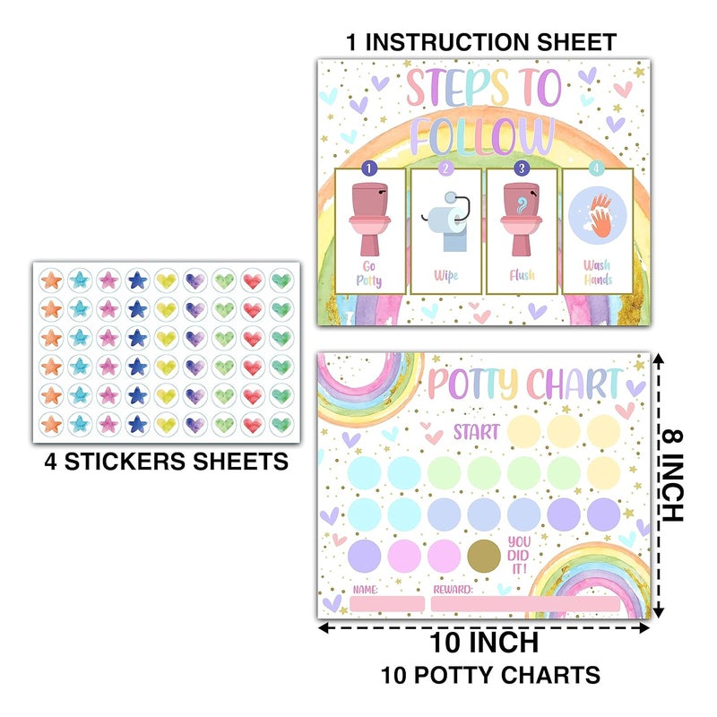 TIRYWT Rainbow Potty Training Sticker Chart 10 Potty Charts with 216 Round Stickers  1 Instruction Sheet Potty Reward Sticker Chart for Toddlers Girls  A16 - Image 2