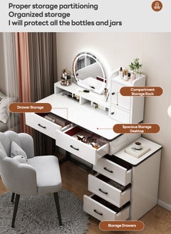 Sharpdo Modern Minimalist Dressing Table for Bedroom with LED Mirror and Drawer Storage  - Image 5