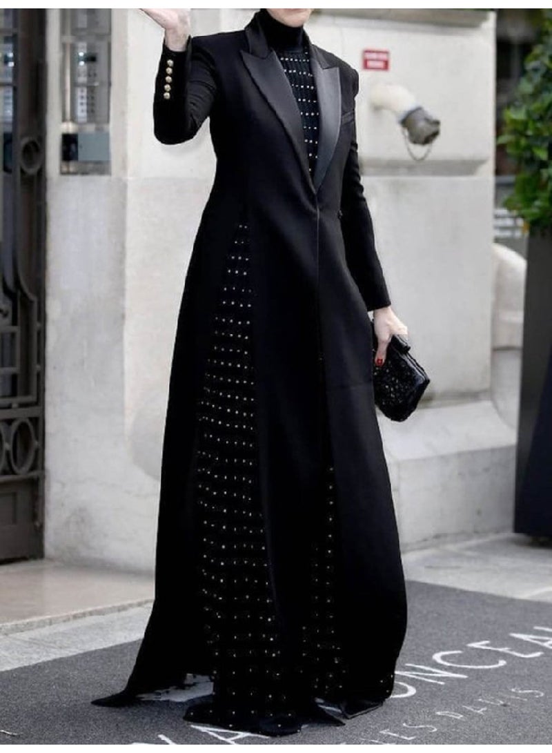 Long Sleeves Split-Joint Split-Side Notched Collar Outerwear