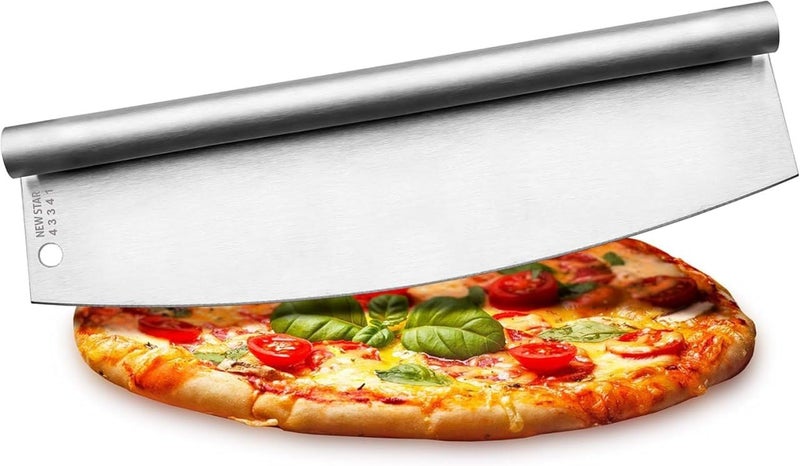 Shrux Pizza Cutter Sharpe Rocker Curved Blade Stainless Steel Pizza Slicer Tools Pastry Cookie Dough Scraper Cutter Chopper Bench Scraper Plain Sharpe Edges Blade Pizza Cutter Knife - Image 1