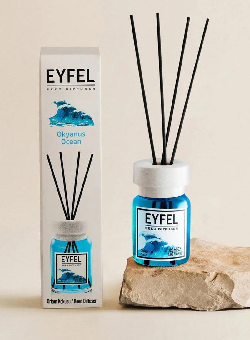 آيفيل معطر جو منزلي بالأعواد (المحيط) برائحة المحيط المنعشة 120 مل | عطر منزلي يدوم طويلاً برائحة مائية منعشة | أعواد معطرة منعشة للمنزل والمكتب | معطر جو فاخر من إيفل - Image 1