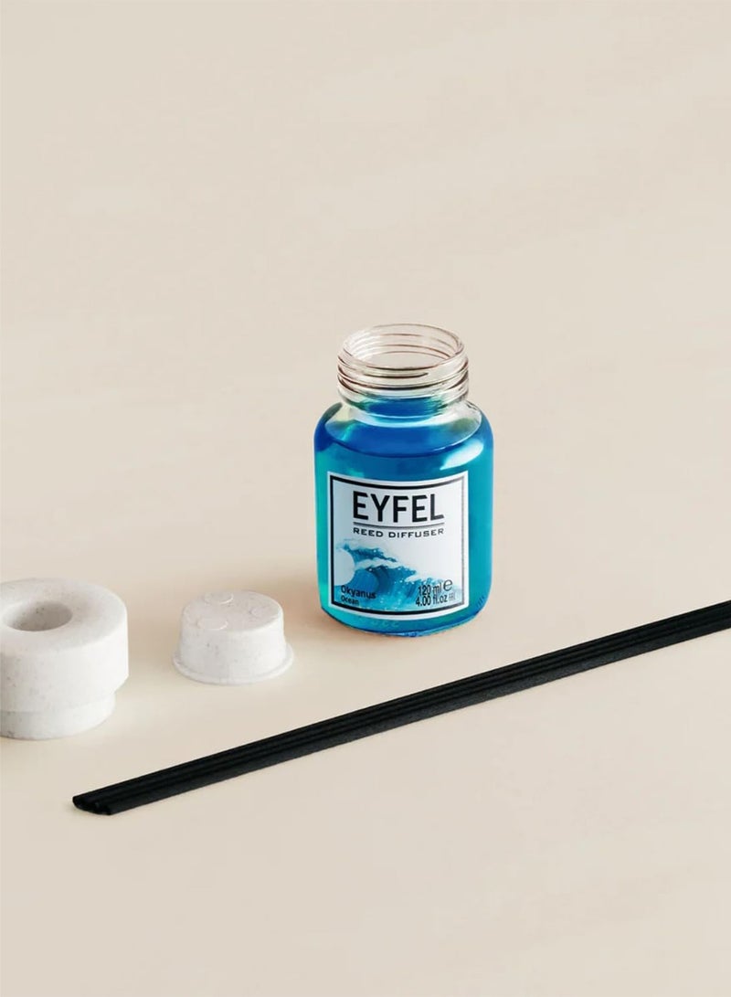 آيفيل معطر جو منزلي بالأعواد (المحيط) برائحة المحيط المنعشة 120 مل | عطر منزلي يدوم طويلاً برائحة مائية منعشة | أعواد معطرة منعشة للمنزل والمكتب | معطر جو فاخر من إيفل - Image 3