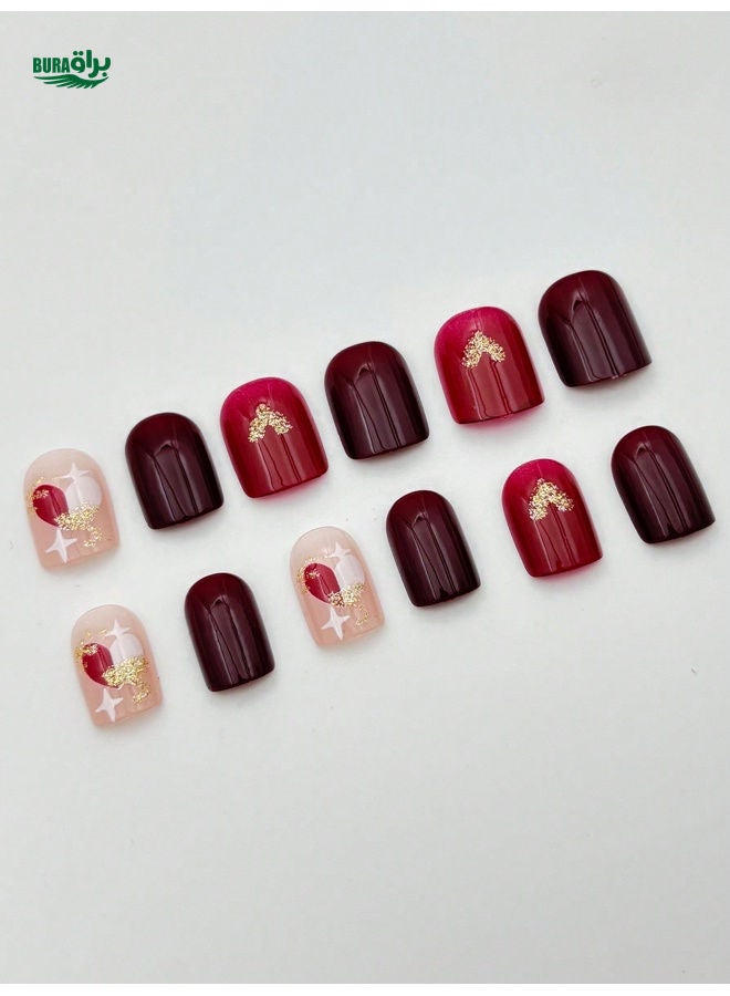 BURAQ Christmas Nail Art 24pcs/Set Christmas Red Tessellated Christmas Tree Press-On Patch Short Square Nail Art Set, + 1pc Gel Jelly + 1pc Nail File Decorate Your Nails And Enhance Your Fashionable Taste, Exquisite Design, Suitable For Women's Daily Life And Party Use, Suitable For Women's Gifts! - Image 4