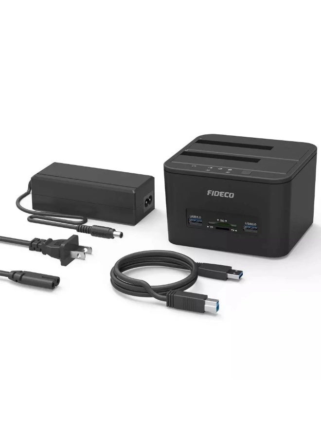 FIDECO USB 3.0 Dual Bay HDD SSD Docking Station YPZ04-S2H with Offline Clone, USB Hub & SD/TF Card Reader - Image 2
