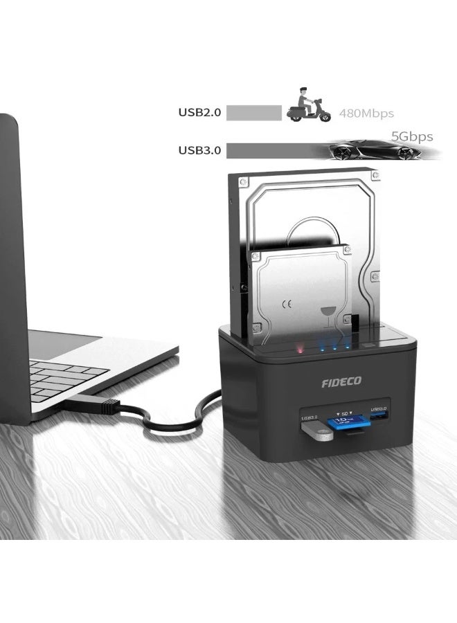 FIDECO USB 3.0 Dual Bay HDD SSD Docking Station YPZ04-S2H with Offline Clone, USB Hub & SD/TF Card Reader - Image 5