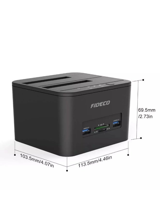 FIDECO USB 3.0 Dual Bay HDD SSD Docking Station YPZ04-S2H with Offline Clone, USB Hub & SD/TF Card Reader - Image 3
