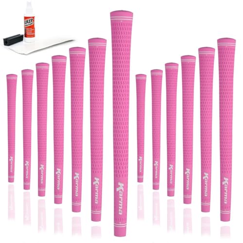 Karma Velour Pink Ladies Golf Grip Kit with Tape Strips Grip Solvent Rubber Vise Clamp 13 Standard Size Soft Rubber Velvet Style Replacement Golf Grips for Women - Image 1