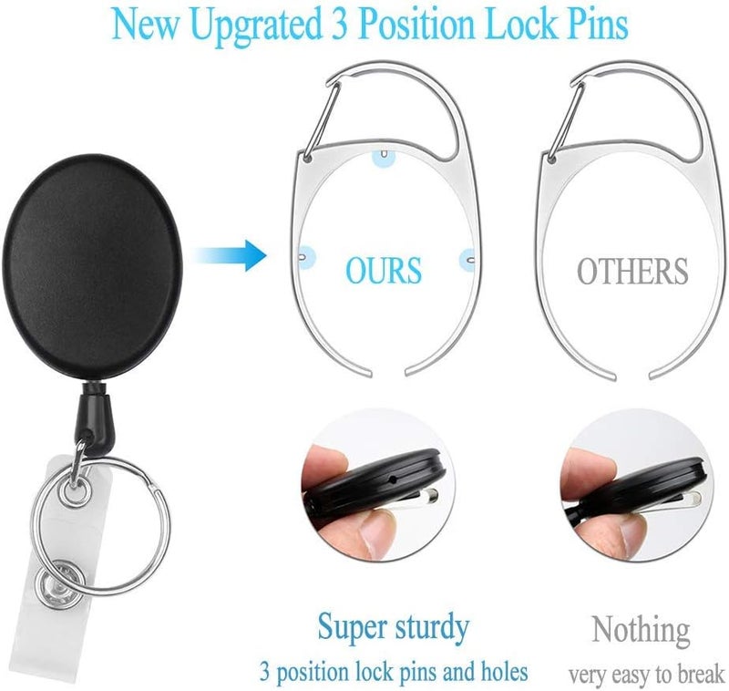 Badge Holders, 2 Pack Heavy Duty Retractable Reel Clips Set with Carabiner Reel Clip, Upgraded Retractable Badge Reel X 2 and Vertical Leather ID Card Holder X 2, Black - Image 5