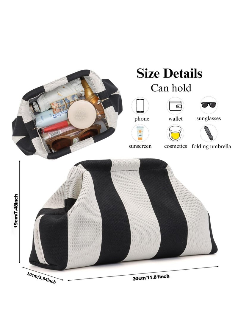 Zikra Colorblock Clutch Purse, Summer Woven Crochet Purses, Beach Dumpling Clutch, Crochet Handbag, Ruched Cloud Clutch Bag for Party, Casual Colorblock Bag - Image 2