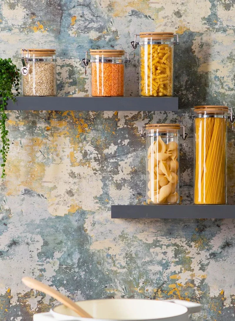 1Chase Borosilicate Glass Storage Jar With Clip and Airtight Bamboo Lid 1000 ML (Set of 2)