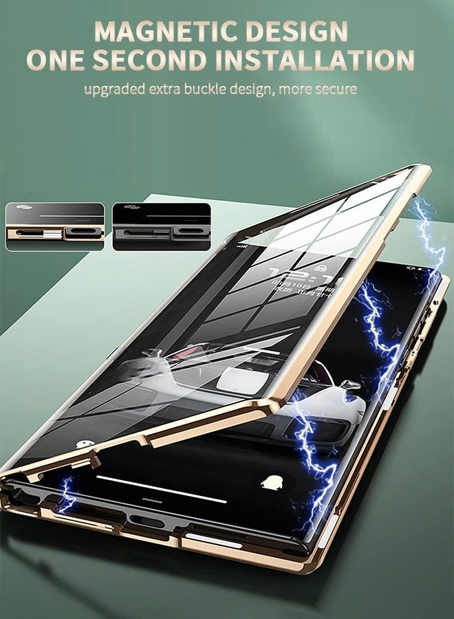 GROIC جراب مغناطيسي لهاتف Samsung Galaxy S22 Ultra، جراب هاتف مغناطيسي مزدوج الجوانب من الزجاج المقوى لهاتف S22 Ultra مع واقي شاشة، غطاء خلفي من الجلد مع غطاء كاميرا لهاتف Galaxy S22 Ultra 5G - أخضر - Image 2