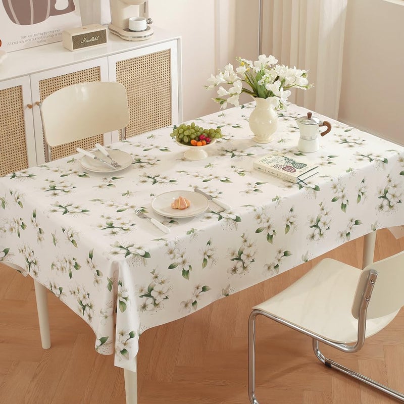 TruDelve Vinyl Tablecloth Plastic Table Cloth Rectangle Table Spring Outdoor Tablecloths Waterproof Picnic Tables Cover (54'' x 72'', Jasmine) - Image 1