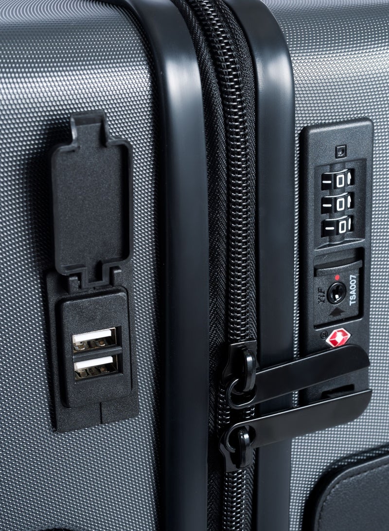 TACH Connectable Hard Case Carry on Luggage Bag with TSA Lock, Charging Port, Water Bottle Holder, 22 Inch, Grey - Image 3