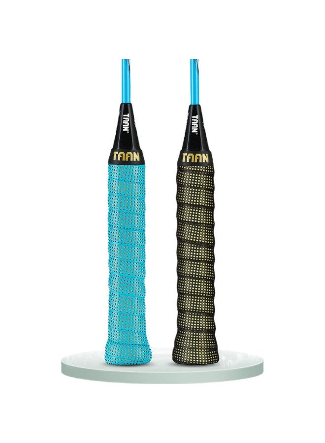 TAAN Badminton Racket Grip Tape, Sweat-Absorbing, Double-Layer Patented Version, 2-Pack, Tw090 Black And Light Yellow + Light Blue - Image 1