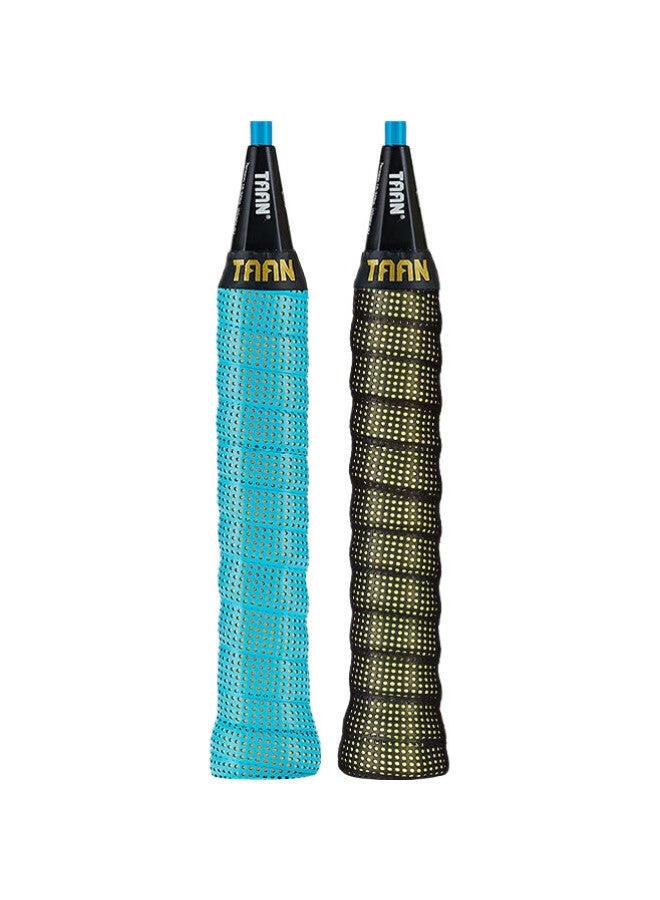 TAAN Badminton Racket Grip Tape, Sweat-Absorbing, Double-Layer Patented Version, 2-Pack, Tw090 Black And Light Yellow + Light Blue - Image 3