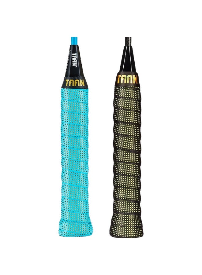 TAAN Badminton Racket Grip Tape, Sweat-Absorbing, Double-Layer Patented Version, 2-Pack, Tw090 Black And Light Yellow + Light Blue - Image 2