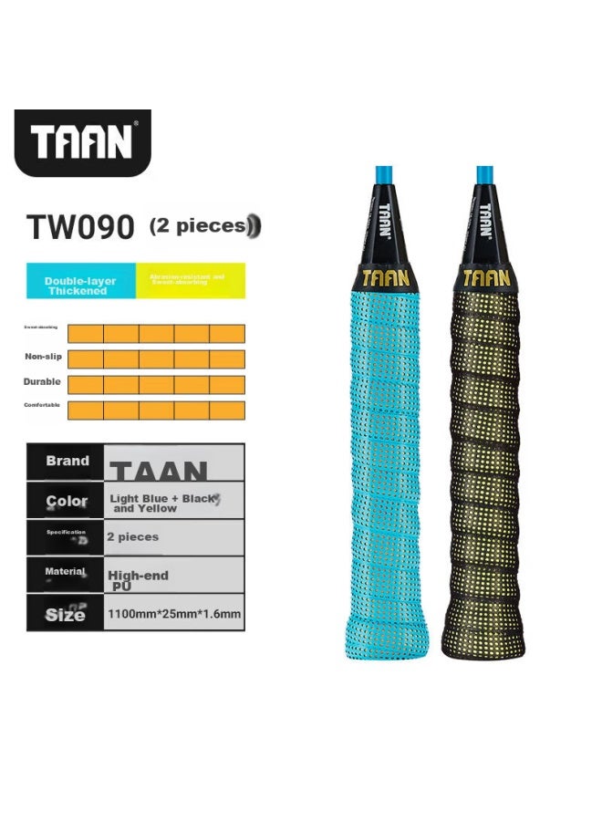 Taan Badminton Racket Grip Tape, Sweat-absorbing, Double-layer Patented Version, 2-pack, Tw090 Black And Light Yellow + Light Blue - Image 2
