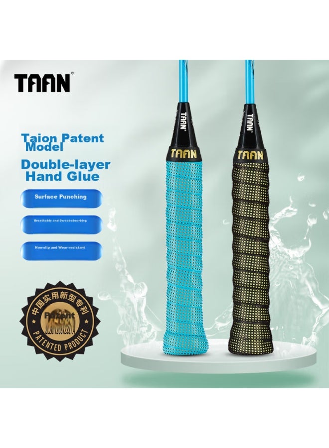 Taan Badminton Racket Grip Tape, Sweat-absorbing, Double-layer Patented Version, 2-pack, Tw090 Black And Light Yellow + Light Blue - Image 1