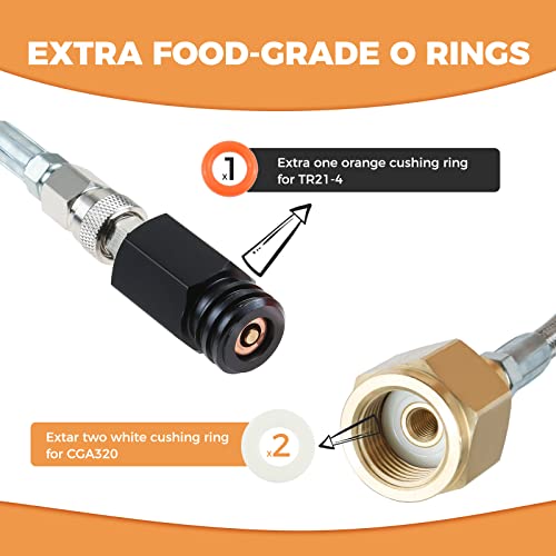 ETERMETA خرطوم محول ETERMETA CO2 لجهاز صنع الصودا، محول CGA320 إلى TR21-4 مع فولاذ مقاوم للصدأ عالي الضغط (60 بوصة)، متوافق مع أجهزة صنع الصودا Jet و Aqua Fizz و OneTouch - Image 4