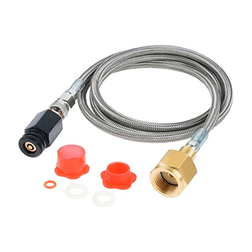 ETERMETA خرطوم محول ETERMETA CO2 لجهاز صنع الصودا، محول CGA320 إلى TR21-4 مع فولاذ مقاوم للصدأ عالي الضغط (60 بوصة)، متوافق مع أجهزة صنع الصودا Jet و Aqua Fizz و OneTouch - Image 1