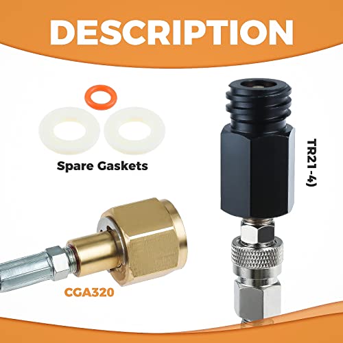 ETERMETA خرطوم محول ETERMETA CO2 لجهاز صنع الصودا، محول CGA320 إلى TR21-4 مع فولاذ مقاوم للصدأ عالي الضغط (60 بوصة)، متوافق مع أجهزة صنع الصودا Jet و Aqua Fizz و OneTouch - Image 5