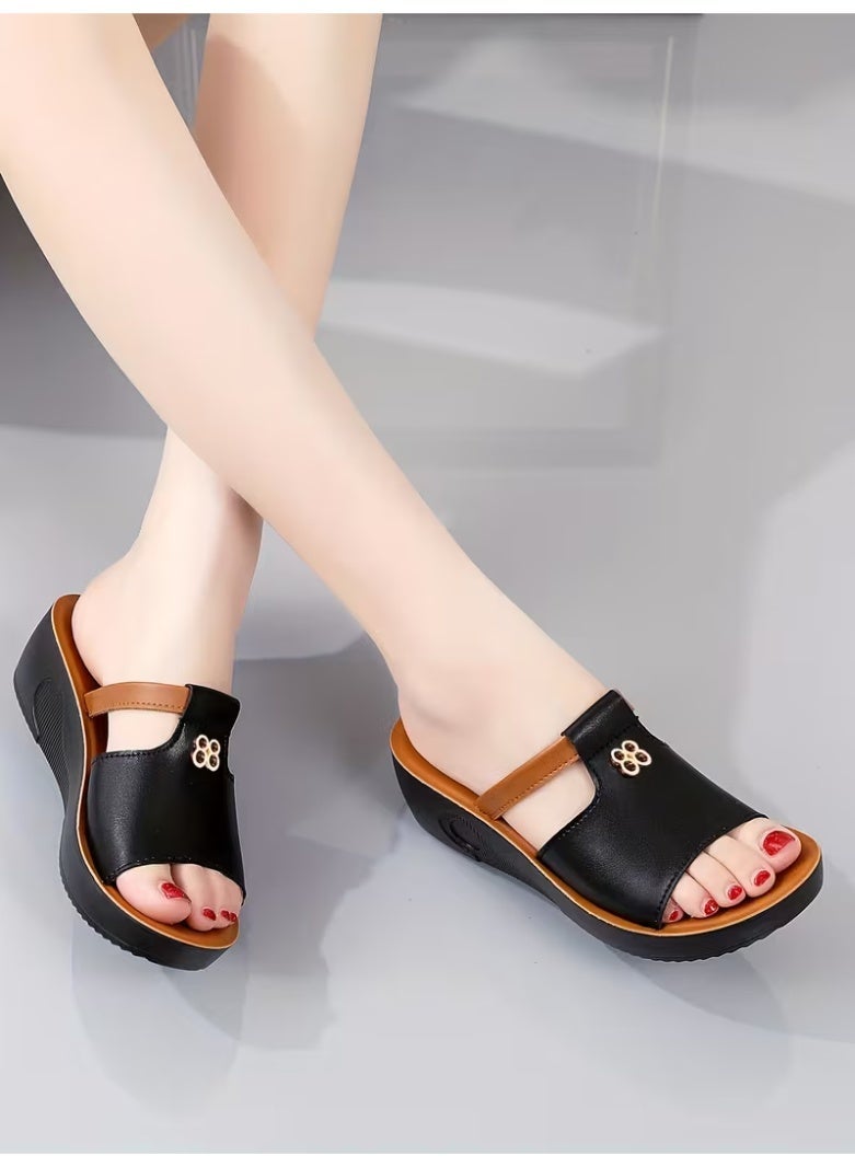 Women's Platform Wedge Sandals, Open Toe Slip-On Casual Summer Shoes with Ankle Strap, Microfiber Upper for Daily Wear, Travel and Outdoor Activities - Image 3