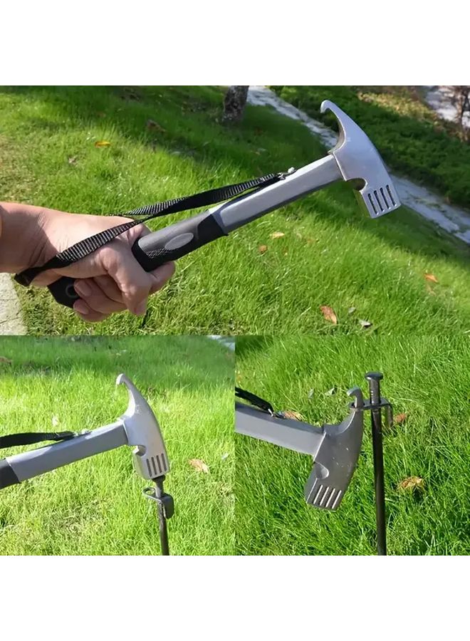Grey Heavy Duty Camping Hammer with Tent Peg Remover and Suspension Strap - Image 1