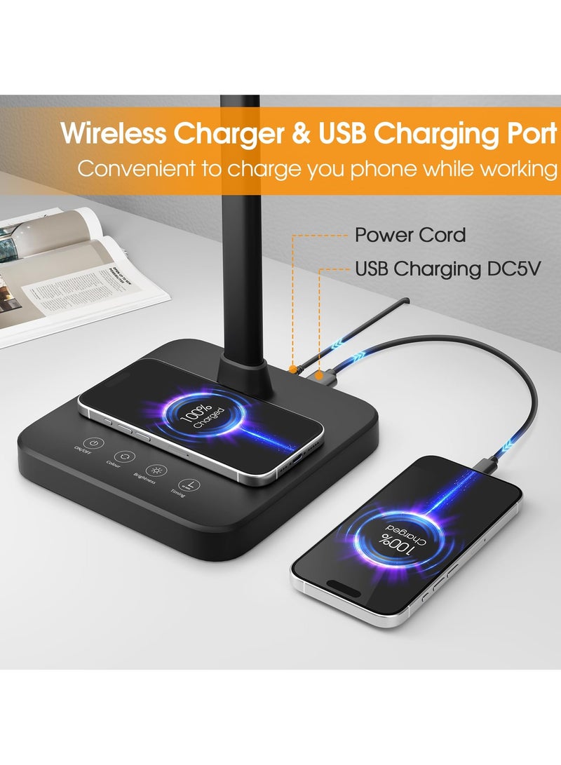 XICEN Smart LED Desk Lamp with Wireless Charge & 1 USB Charging Ports, Sensible Touch Desk Lamps with 40 Minutes Timer, 5 Color Modes, 5 Brightness, Double Head Desk Light for Computer Monitor, Home, Office - Image 2
