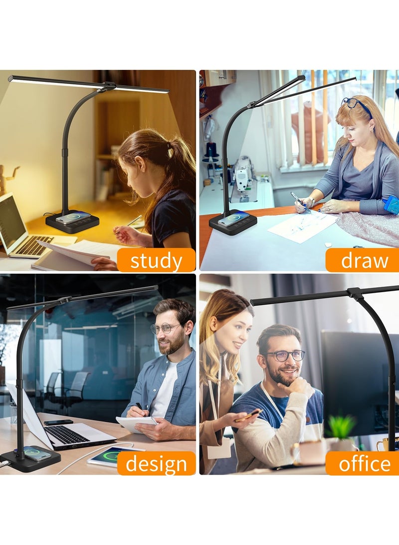 XICEN Smart LED Desk Lamp with Wireless Charge & 1 USB Charging Ports, Sensible Touch Desk Lamps with 40 Minutes Timer, 5 Color Modes, 5 Brightness, Double Head Desk Light for Computer Monitor, Home, Office - Image 3