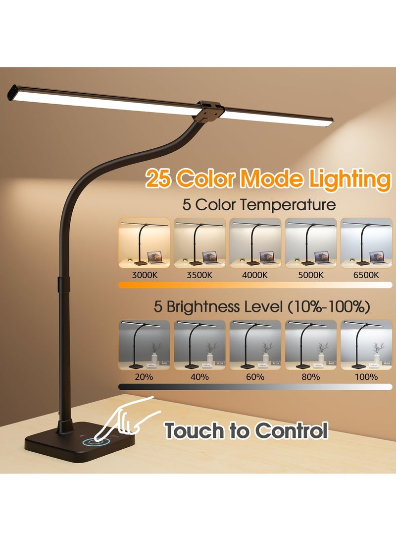 XICEN Smart LED Desk Lamp with Wireless Charge & 1 USB Charging Ports, Sensible Touch Desk Lamps with 40 Minutes Timer, 5 Color Modes, 5 Brightness, Double Head Desk Light for Computer Monitor, Home, Office - Image 4