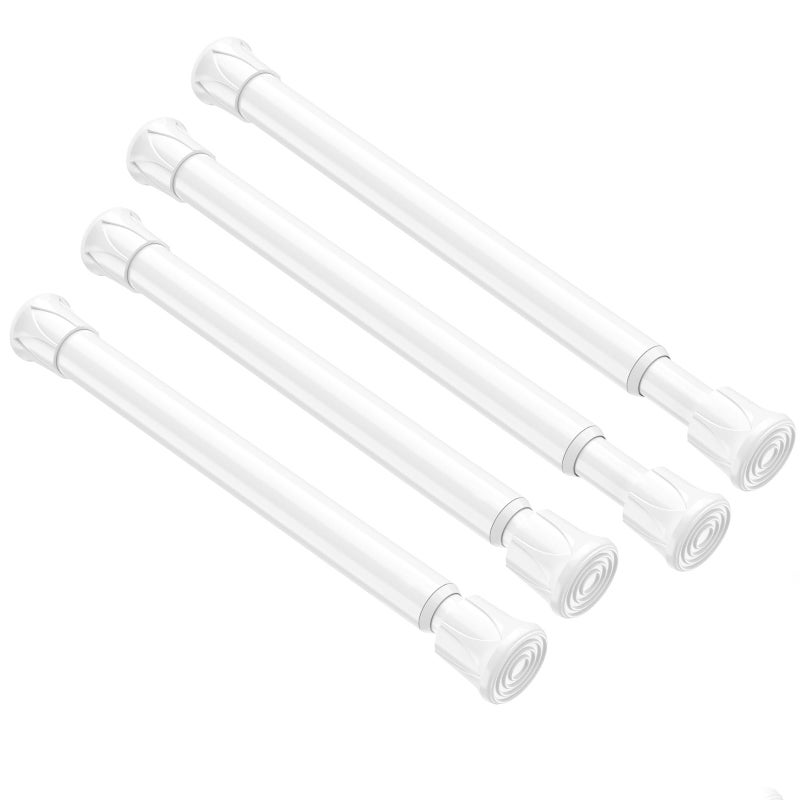 Fvonzn 4 Pack Short Spring Tension Curtain Rod 8 to 12 Inch, Mini DIY Tension Rods No Drill for Slim Window Cupboard Sidelights, White - Image 1