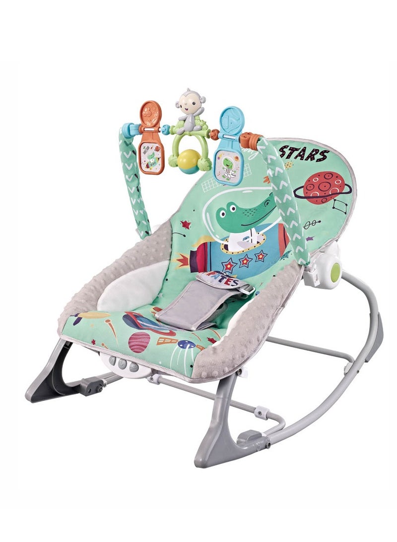 Factory Price Printed Baby Rocker With Soothing Music,  Calm Vibrations and Removable Toys - Space Green - Image 1