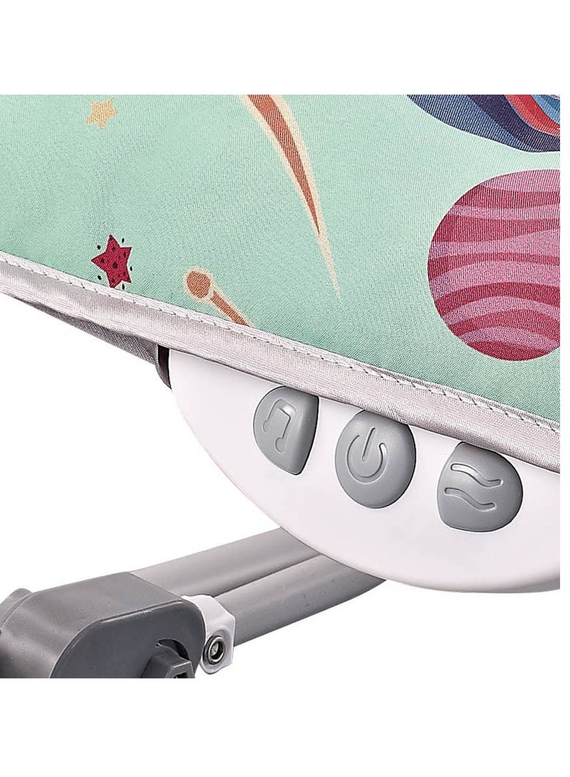 Factory Price Printed Baby Rocker With Soothing Music,  Calm Vibrations and Removable Toys - Space Green - Image 4