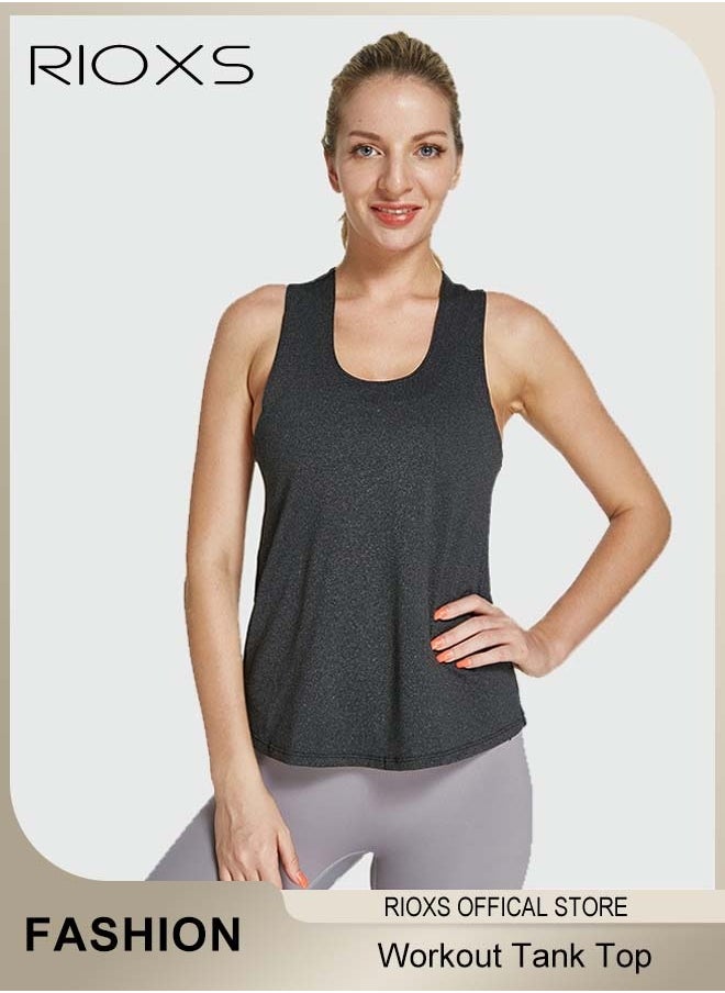 RIOXS - Women Workout Tank Top Sleeveless Yoga Tops Loose Fit Running Exercise Shirts Vest - Image 1
